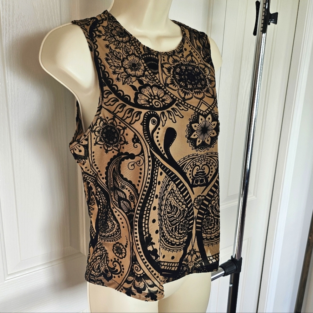 SHEIN Paisley & Floral Print Mesh Tank Top, 1XL